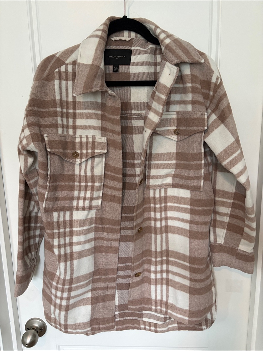 Banana Republic Taupe & White Plaid Shacket Jacket
